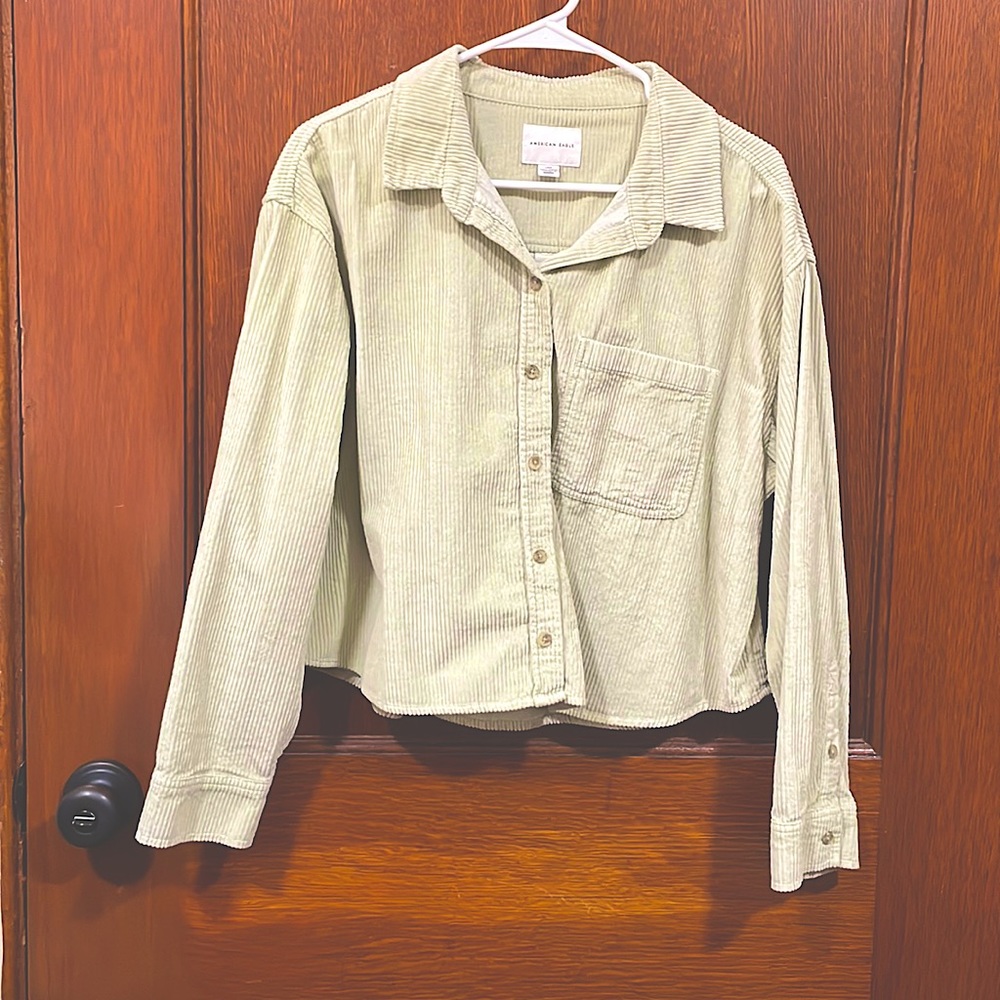 Corduroy Sage Green Crop Button Down